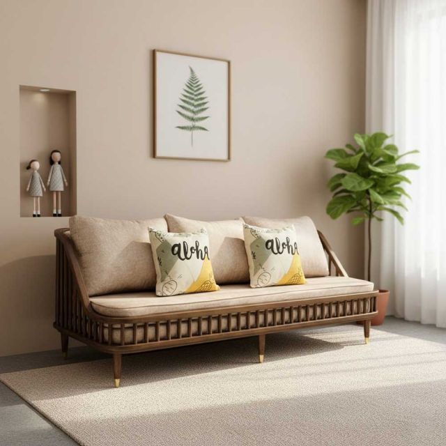 Ghế sofa băng1m8 KBH nan gỗ nệm da SFB68068