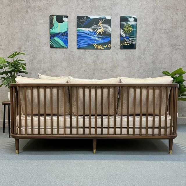 Ghế sofa băng1m8 KBH nan gỗ nệm da SFB68068