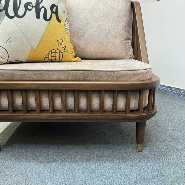 Ghế sofa đơn KBH nan gỗ nệm da GSD68062 Ghế sofa đơn KBH nan gỗ nệm da GSD68062