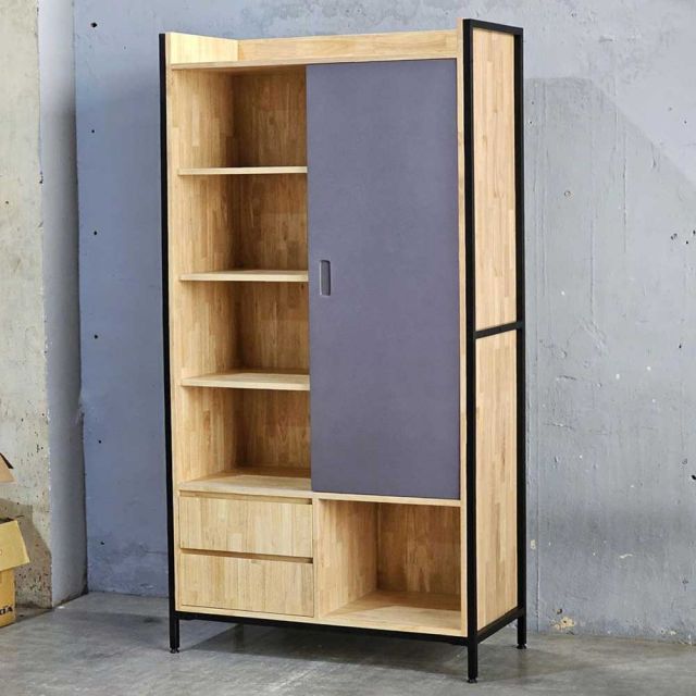 Tủ quần áo cửa lùa 106x50x200cm gỗ cao su TQA68077
