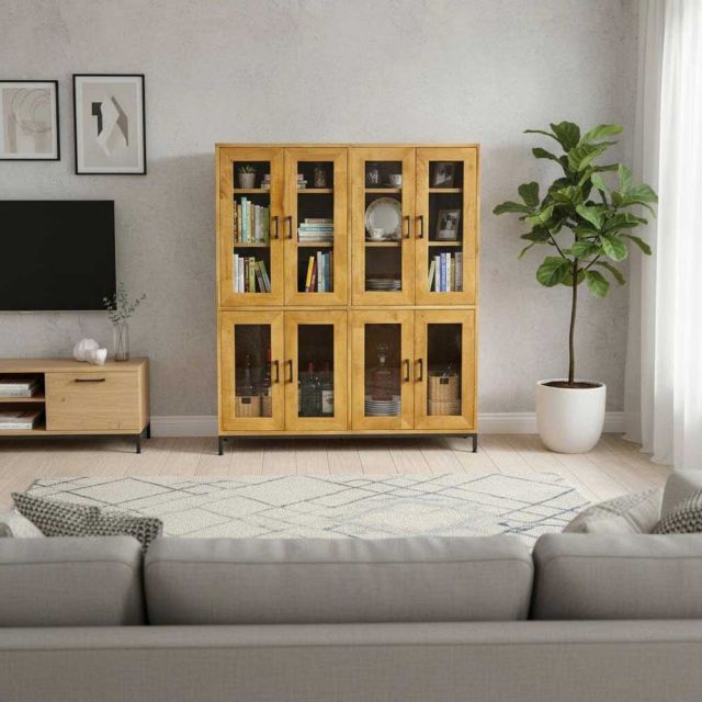 Tủ cửa kính 120x40x140cm gỗ cao su KTB68237