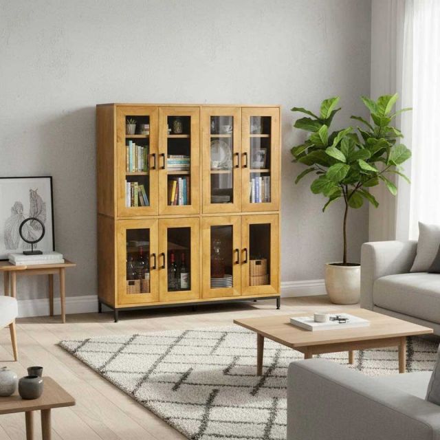 Tủ cửa kính 120x40x140cm gỗ cao su KTB68237