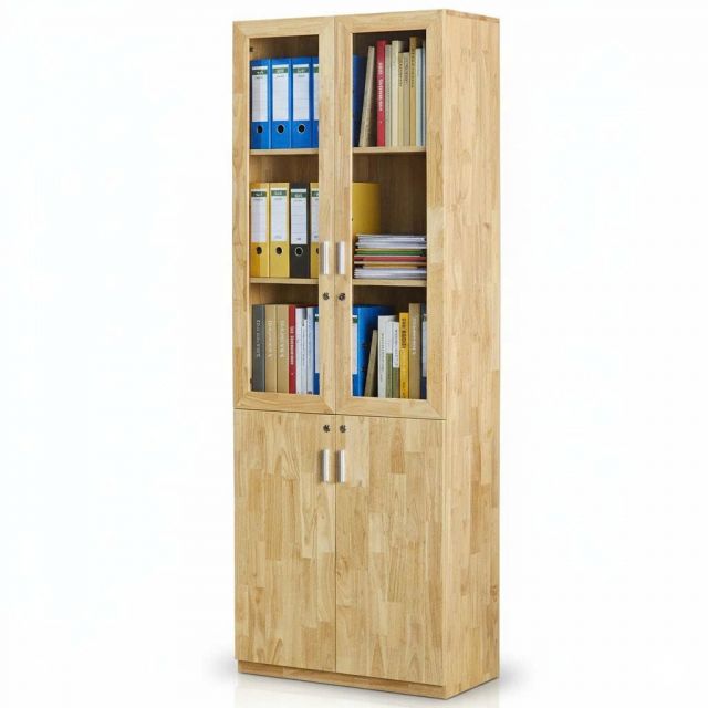 Tủ hồ sơ cửa kính có khóa 80x40x220cm gỗ cao su THS68012