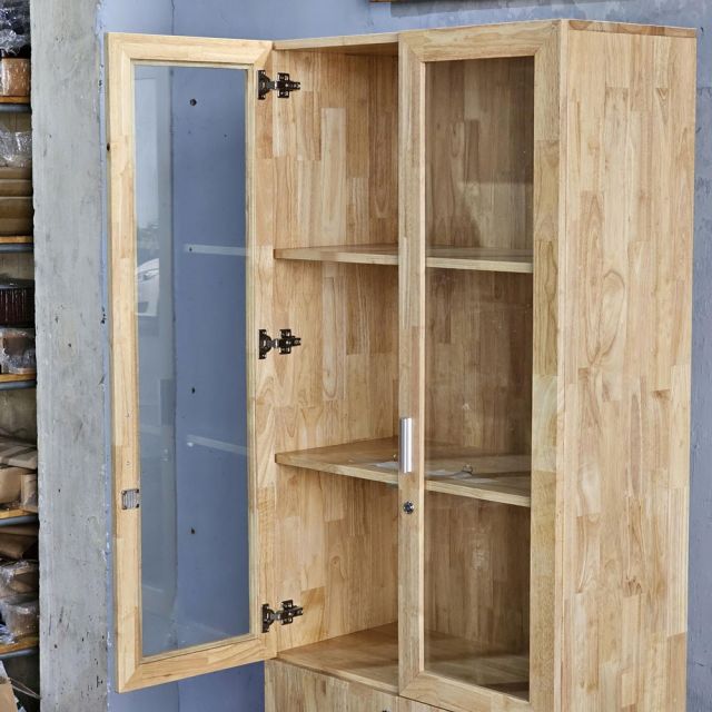 Tủ hồ sơ cửa kính có khóa 80x40x220cm gỗ cao su THS68012