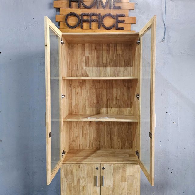 Tủ hồ sơ cửa kính có khóa 80x40x220cm gỗ cao su THS68012