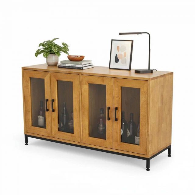 Tủ buffet cửa kính 120x40x70cm gỗ cao su KTB68239 Tủ buffet cửa kính 120x40x70cm gỗ cao su KTB68239