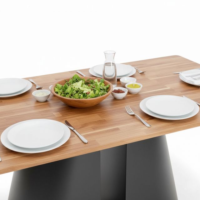 Bàn ăn chữ nhật 140x80cm gỗ tràm chân sắt BA68293