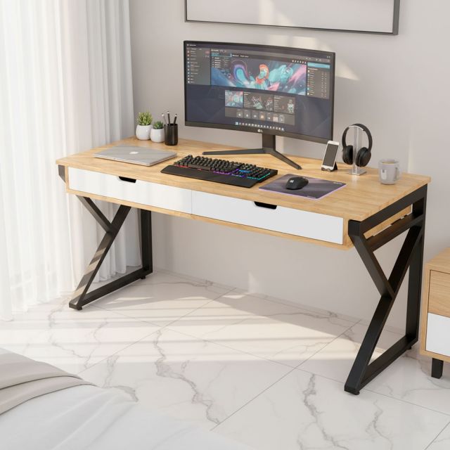 Bàn làm việc có ngăn kéo 150x60cm gỗ cao su chân chữ K BD68166