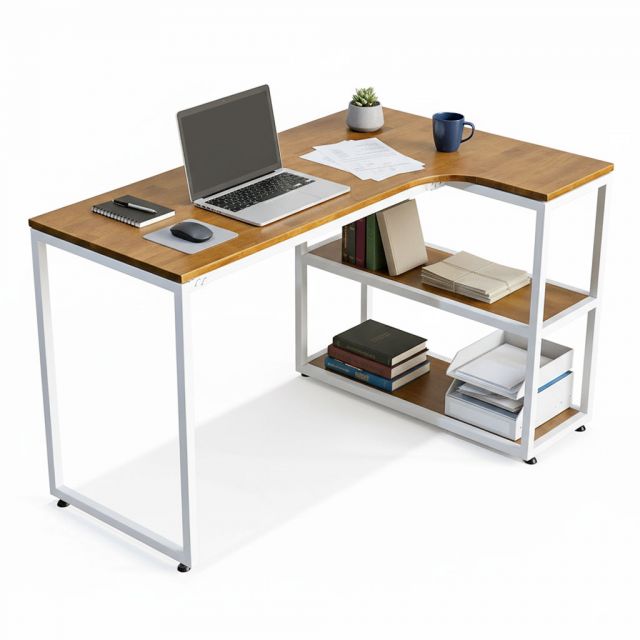 Bàn góc L liền kệ 120x100cm gỗ cao su CD68019