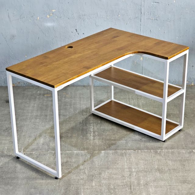 Bàn góc L liền kệ 120x100cm gỗ cao su CD68019