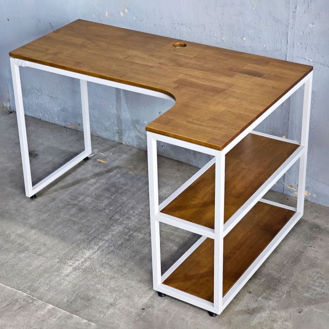 Bàn góc L liền kệ 120x100cm gỗ cao su CD68019
