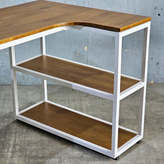 Bàn góc L liền kệ 120x100cm gỗ cao su CD68019
