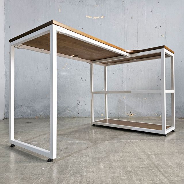 Bàn góc L liền kệ 120x100cm gỗ cao su CD68019