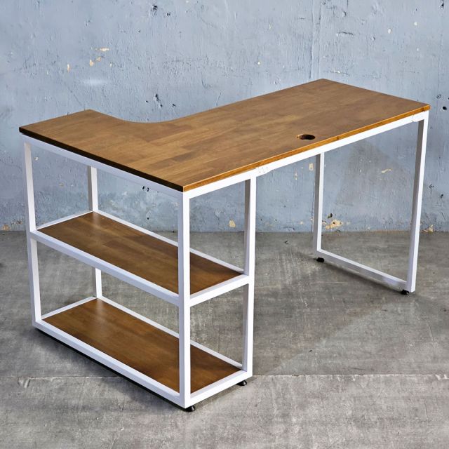 Bàn góc L liền kệ 120x100cm gỗ cao su CD68019