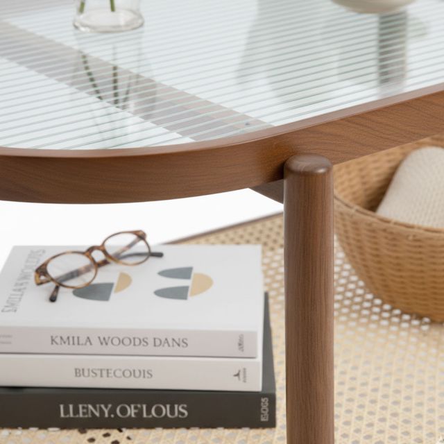 Bàn sofa mây Oval mặt kính 100x50cm gỗ tần bì TT68348