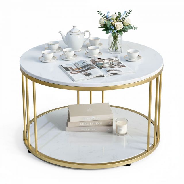 Bàn sofa tròn đk 60x60cm mặt đá vân mây TT68356