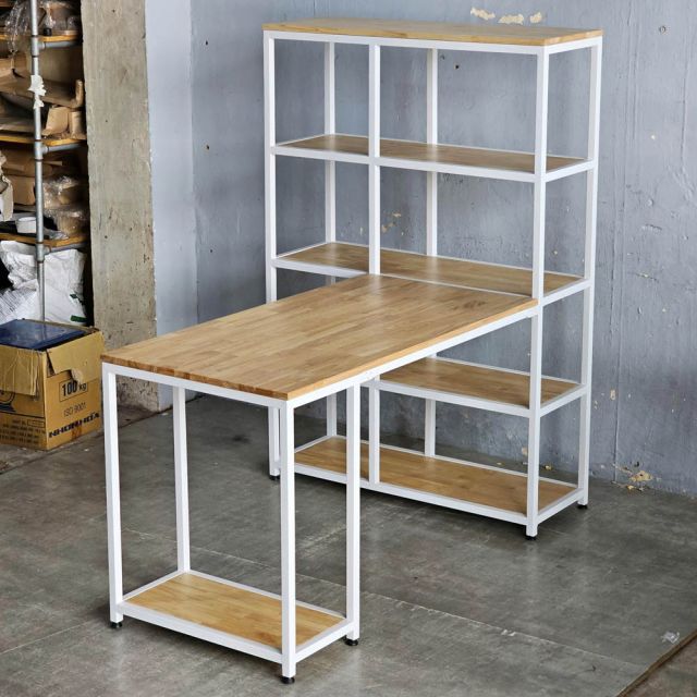 Bàn máy tính liền kệ 155x100x150cm gỗ cao su CD68041
