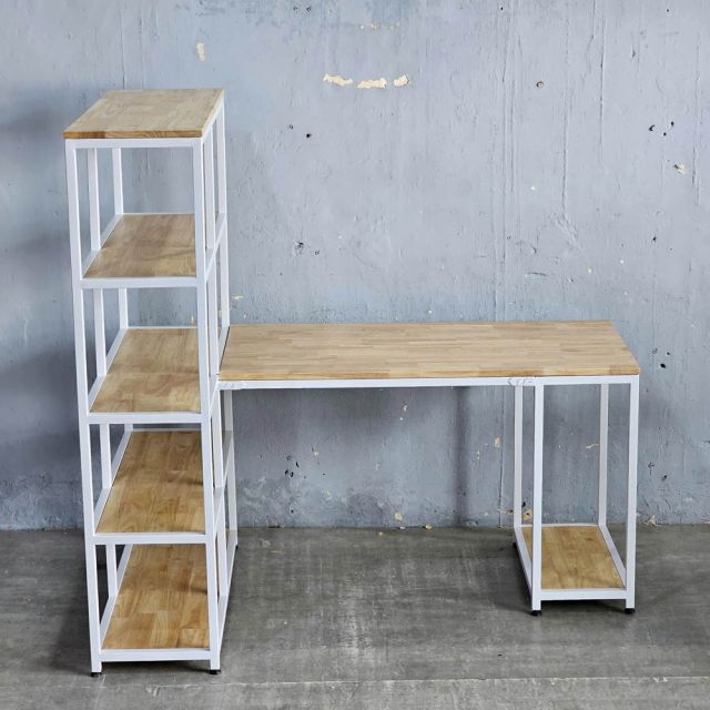 Bàn máy tính liền kệ 155x100x150cm gỗ cao su CD68041