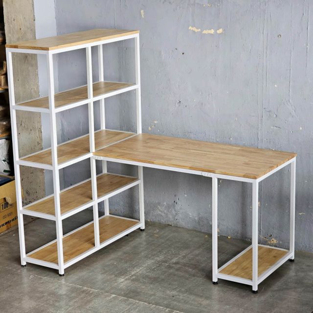Bàn máy tính liền kệ 155x100x150cm gỗ cao su CD68041