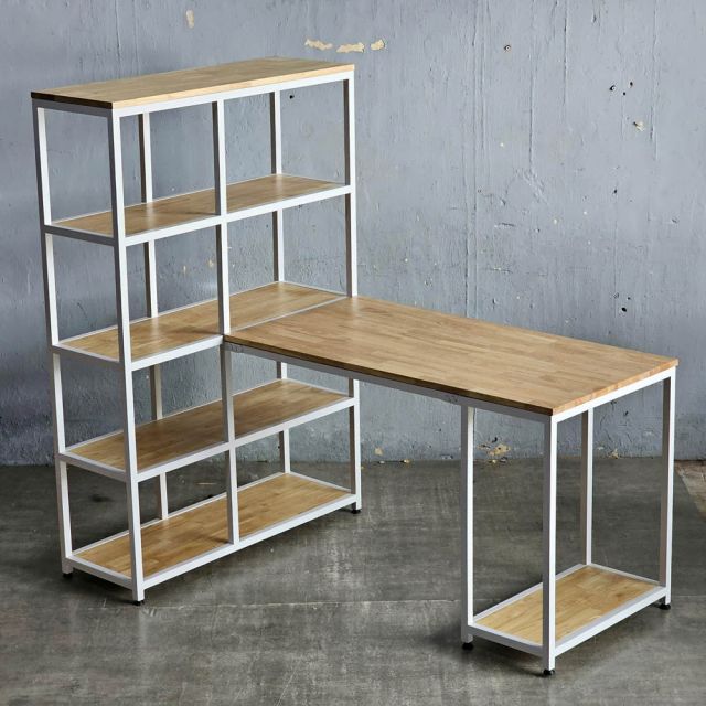 Bàn máy tính liền kệ 155x100x150cm gỗ cao su CD68041