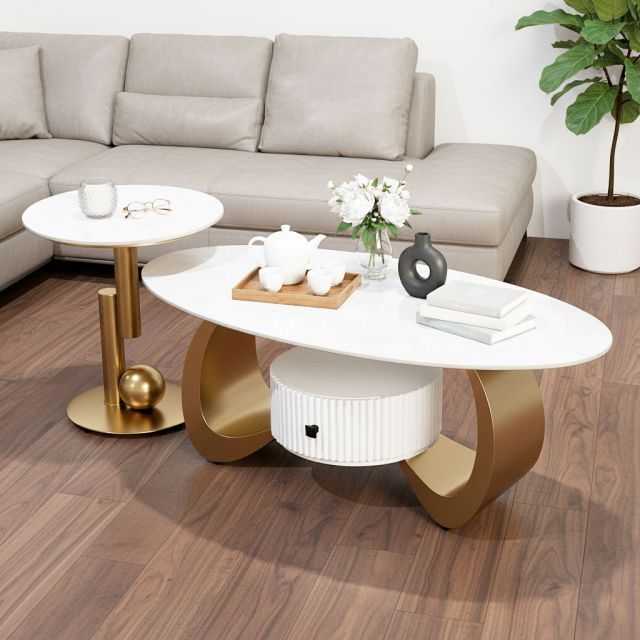 Bàn sofa đôi mặt đá chân sắt TT682896