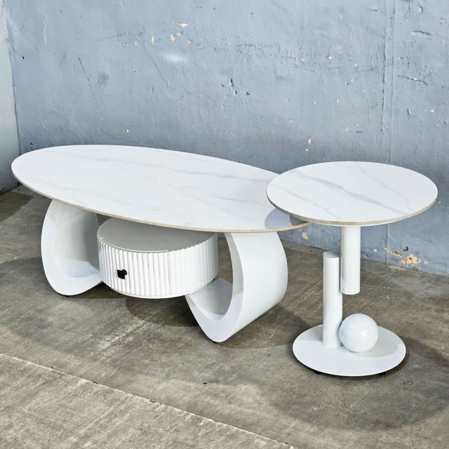 Bàn sofa đôi mặt đá chân sắt TT682896