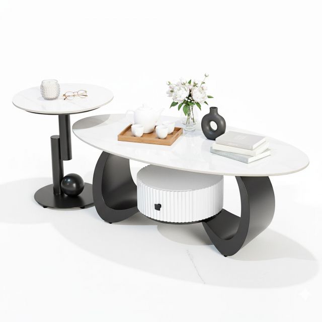 Bàn sofa đôi mặt đá chân sắt TT682896