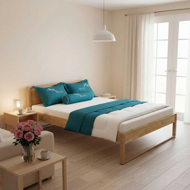 Giường ngủ gỗ cao su khung sắt lắp ráp GN68028