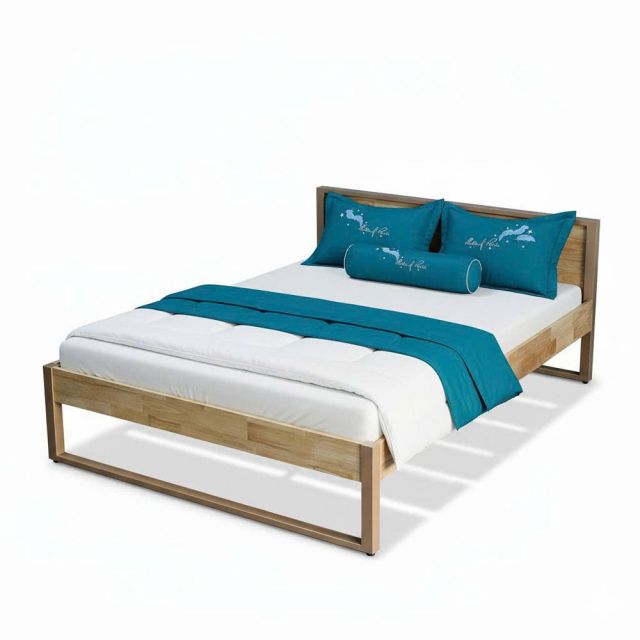 Giường ngủ gỗ cao su khung sắt lắp ráp GN68028