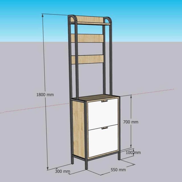 Tủ giày cửa lật kết hợp khung sắt treo đồ gỗ cao su KG68101
