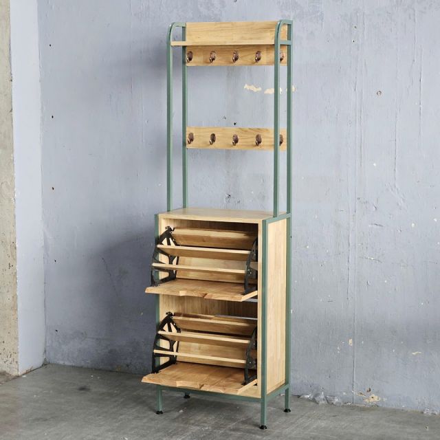 Tủ giày cửa lật kết hợp khung sắt treo đồ gỗ cao su KG68101