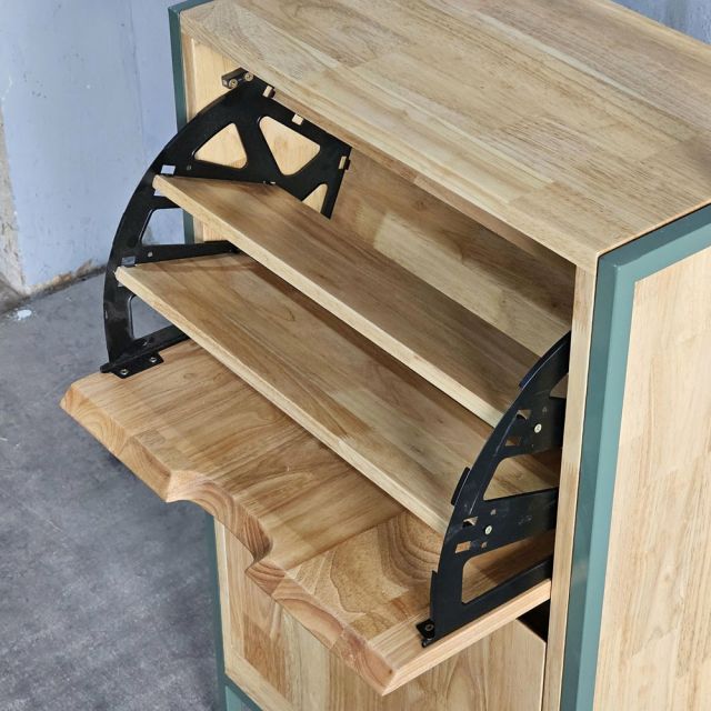 Tủ giày cửa lật kết hợp khung sắt treo đồ gỗ cao su KG68101