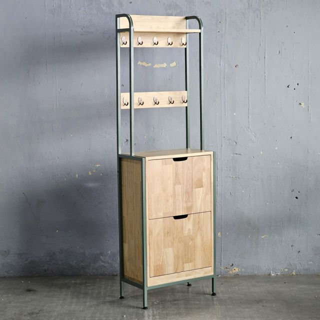 Tủ giày cửa lật kết hợp khung sắt treo đồ gỗ cao su KG68101