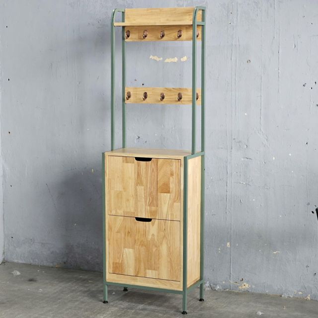 Tủ giày cửa lật kết hợp khung sắt treo đồ gỗ cao su KG68101