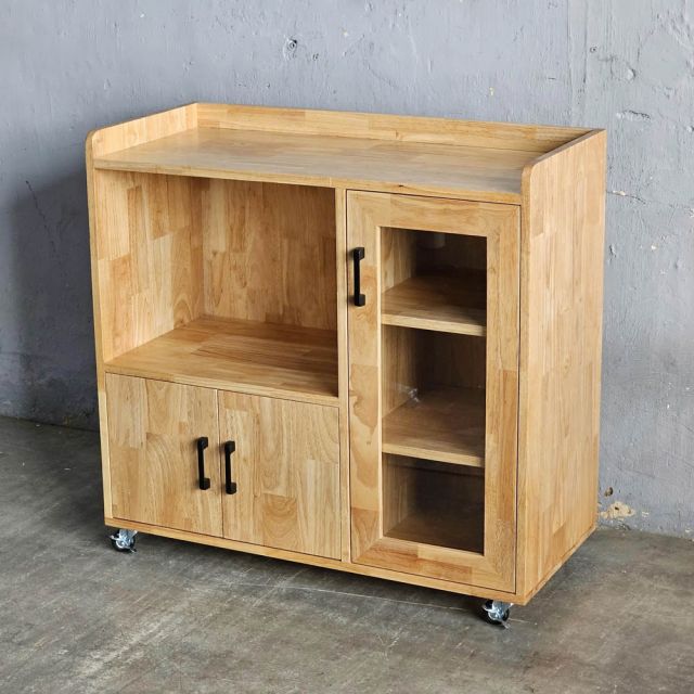 Tủ phòng ăn di động 90x40x80cm gỗ cao su TPA022