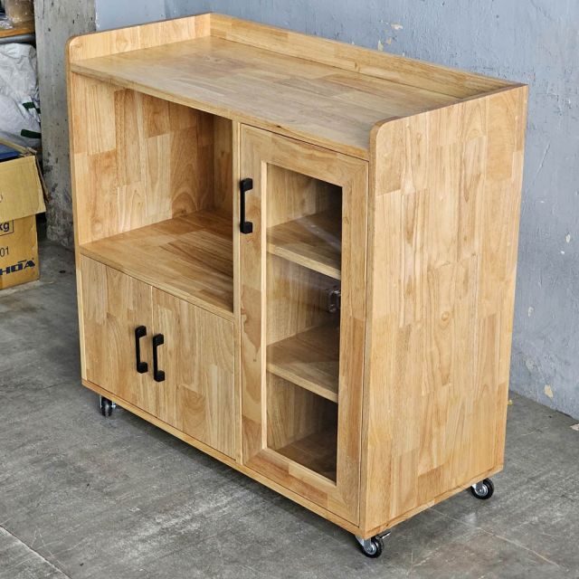 Tủ phòng ăn di động 90x40x80cm gỗ cao su TPA022