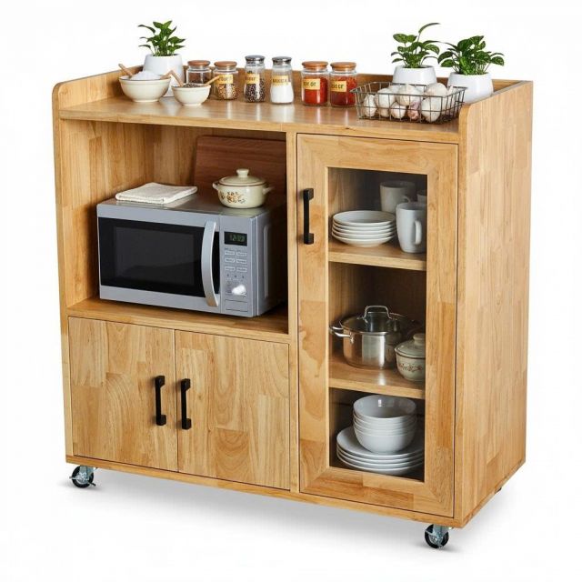 Tủ phòng ăn di động 90x40x80cm gỗ cao su TPA022