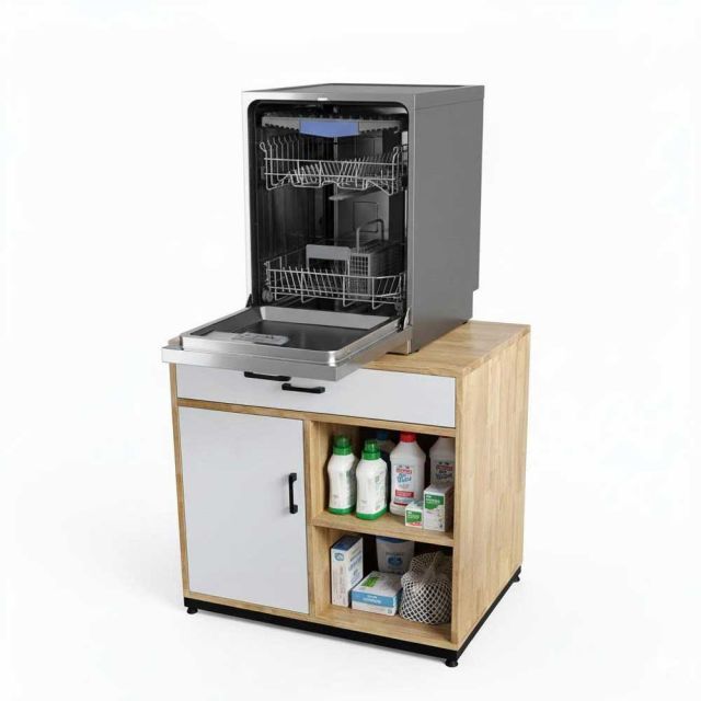 Tủ để máy rửa chén 80x60x75cm gỗ cao su KB68079