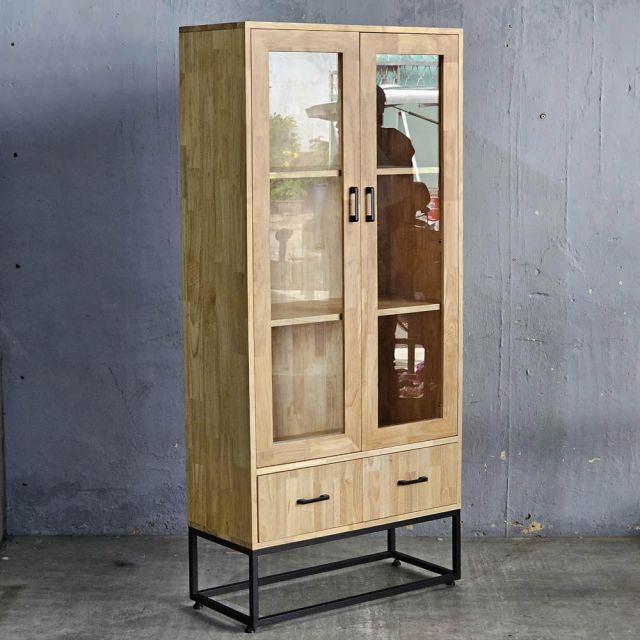 Tủ cửa kính 80x35x175cm gỗ cao su KB68080
