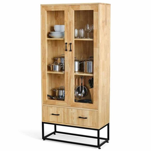 Tủ cửa kính 80x35x175cm gỗ cao su KB68080