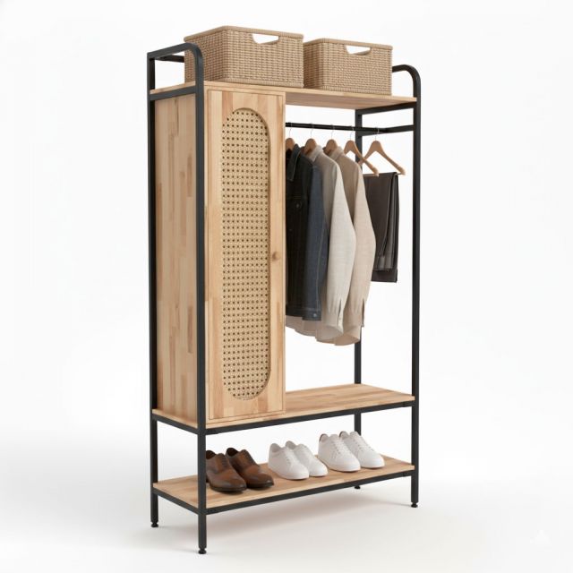 Tủ quần áo 120x45x200cm gỗ cao su TQA68078