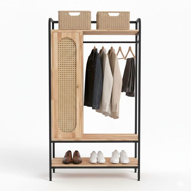 Tủ quần áo 120x45x200cm gỗ cao su TQA68078