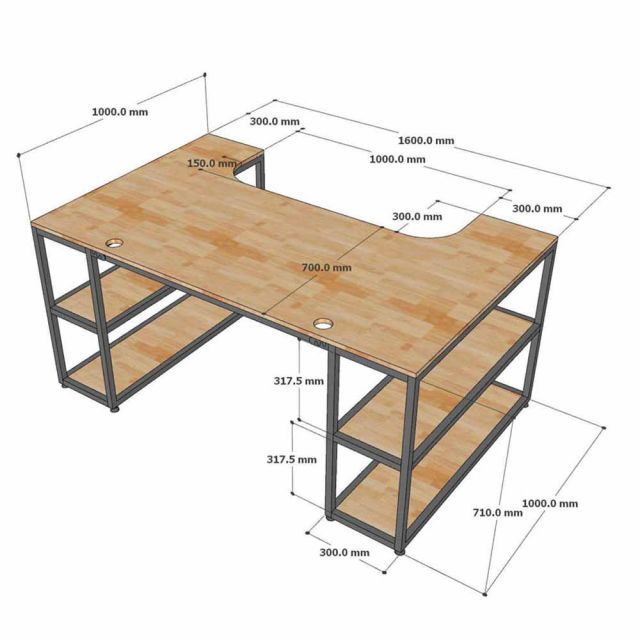 Bàn làm việc kết hợp 2 kệ sách 160x100cm gỗ cao su BD68167