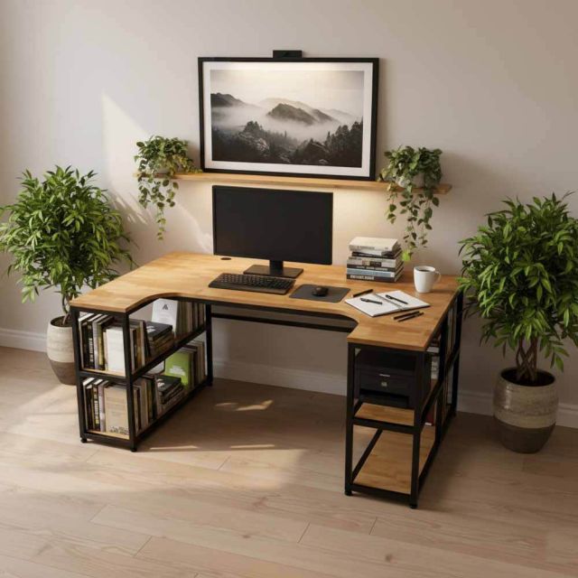 Bàn làm việc kết hợp 2 kệ sách 160x100cm gỗ cao su BD68167