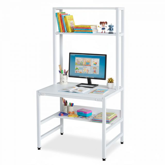 Bàn học trẻ em liền kệ 80x60x153cm gỗ cao su FD68084