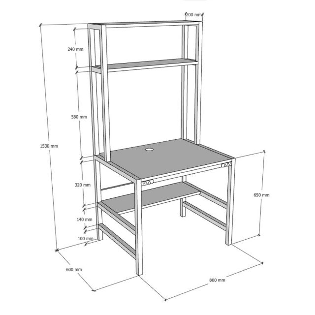 Bàn học trẻ em liền kệ 80x60x153cm gỗ cao su FD68084