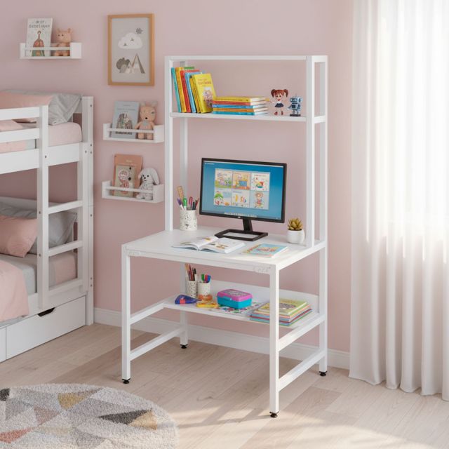 Bàn học trẻ em liền kệ 80x60x153cm gỗ cao su FD68084