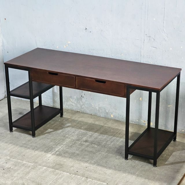 Bàn máy tính liền chân kệ 160x60cm gỗ cao su BD68120