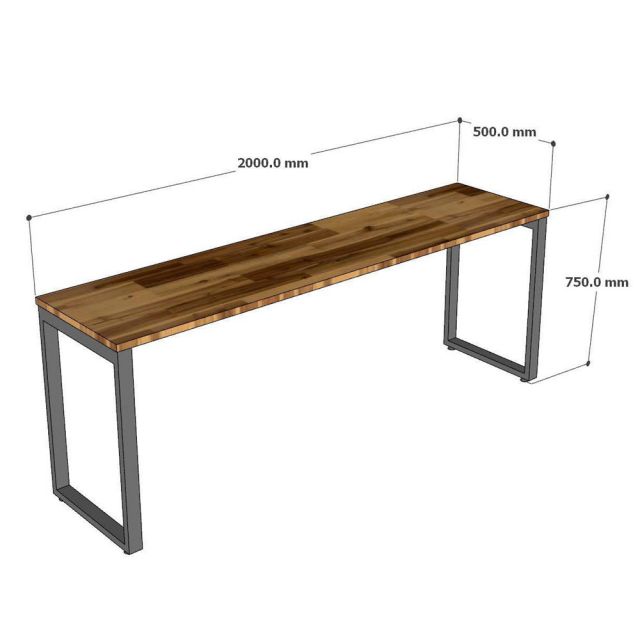 Bàn cụm 2 người 200x50cm gỗ cao su hệ Rectang HBRT124