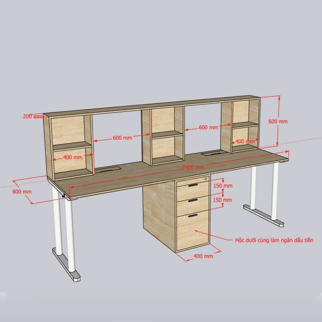 Bàn cụm 2 người có ngăn giấu tiền 240x80cm gỗ cao su HBTO049